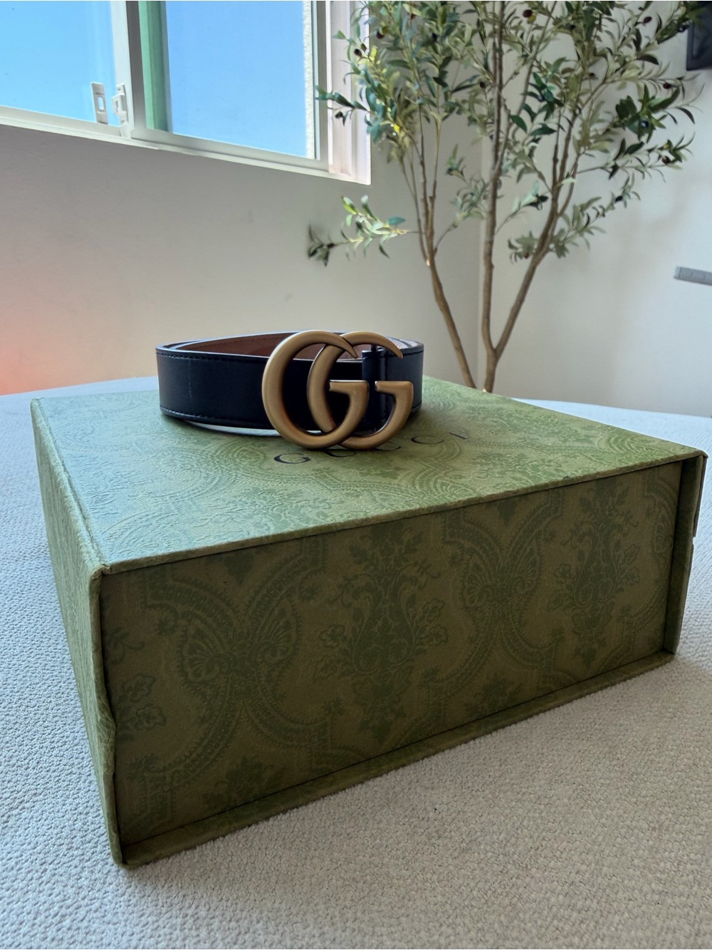 Kids Gucci Black Leather Belt with Double-G Gold Buckle